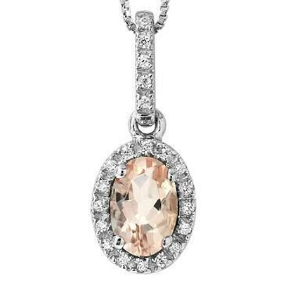 Oval Morganite Pendant with Diamond Frame 14KT Gold