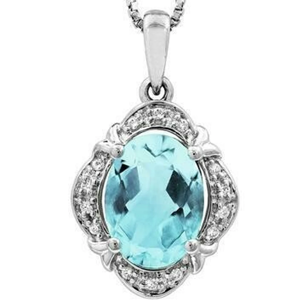 Vintage Inspired Oval Aquamarine Pendant with Diamond Frame 14KT Gold