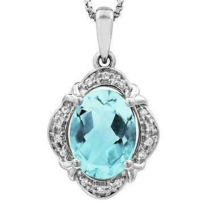 Vintage Inspired Oval Aquamarine Pendant with Diamond Frame 14KT Gold