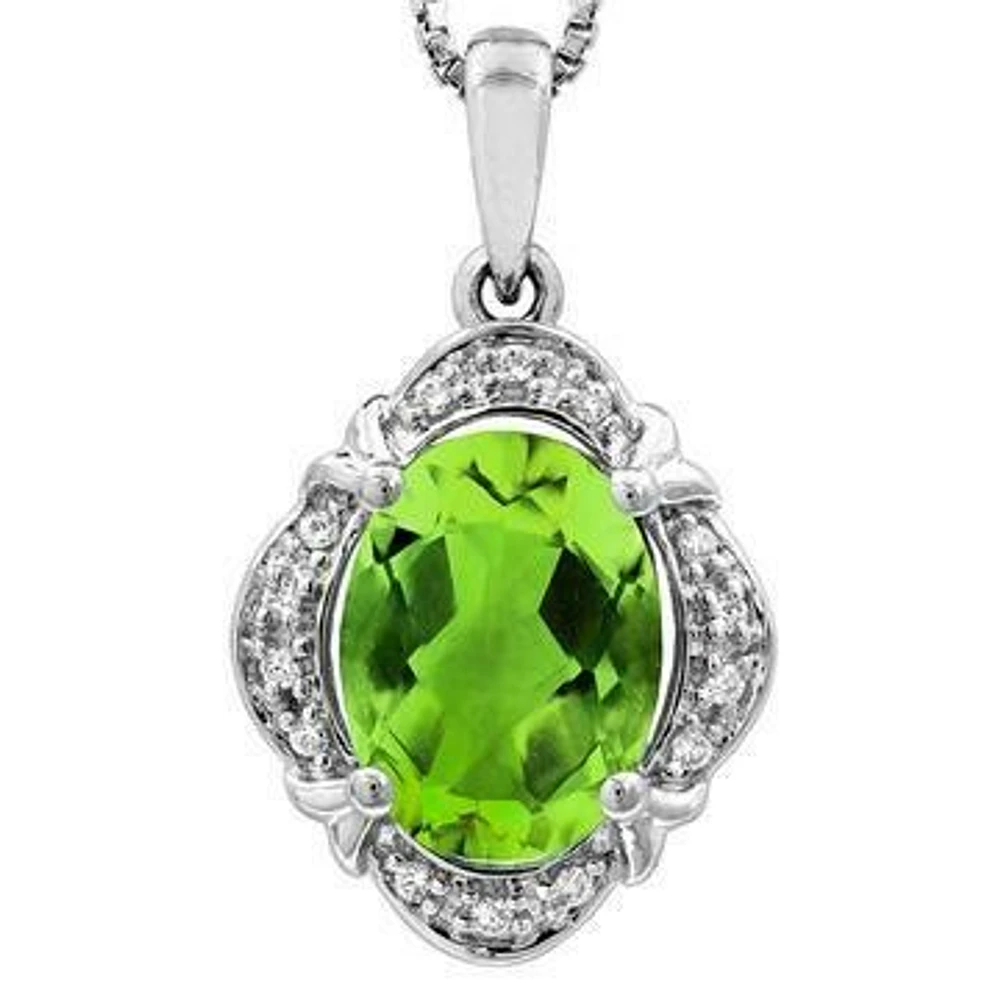 Vintage Inspired Oval Peridot Pendant with Diamond Frame 14KT Gold