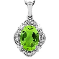 Vintage Inspired Oval Peridot Pendant with Diamond Frame 14KT Gold