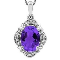 Vintage Inspired Oval Amethyst Pendant with Diamond Frame 14KT Gold