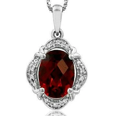 Vintage Inspired Oval Garnet Pendant with Diamond Frame 14KT Gold