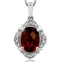 Vintage Inspired Oval Garnet Pendant with Diamond Frame 14KT Gold