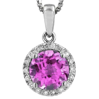 Pink Topaz Pendant with Diamond Halo 14KT Gold