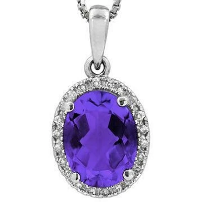 Oval Amethyst Pendant with Diamond Halo 14KT Gold