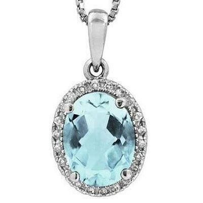 Oval Aquamarine Pendant with Diamond Halo 14KT Gold