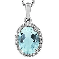 Oval Aquamarine Pendant with Diamond Halo 14KT Gold