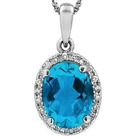 Oval Blue Topaz Pendant with Diamond Halo 14KT Gold