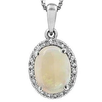 Oval Opal Pendant with Diamond Halo 14KT Gold