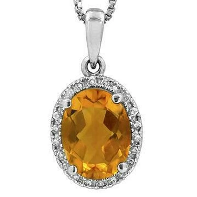 Oval Citrine Pendant with Diamond Halo 14KT Gold