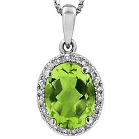 Oval Peridot Pendant with Diamond Halo 14KT Gold