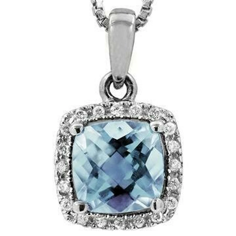 Cushion Aquamarine Pendant with Diamond Halo 14KT Gold