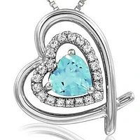 Tilted Double Heart Color Aquamarine Pendant with Diamond Accent 14KT White Gold