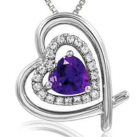 Tilted Double Heart Color Amethyst Pendant with Diamond Accent 14KT White Gold