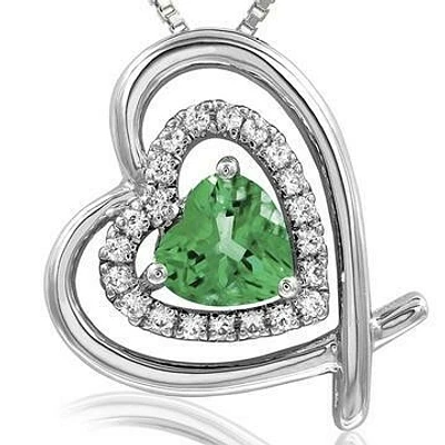 Tilted Double Heart Color Peridot Pendant with Diamond Accent 14KT White Gold