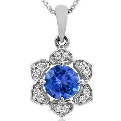 Floral Tanzanite Pendant with Diamond Frame 14KT Gold