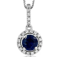 Blue Sapphire Pendant with Diamond Frame 14KT White Gold