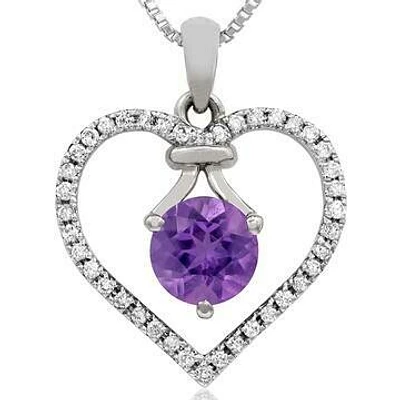 Amethyst Heart Pendant with Diamond Frame 14KT Gold