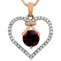 Garnet Heart Pendant with Diamond Frame 14KT Gold