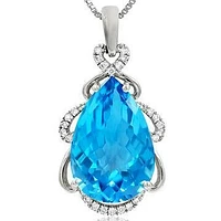 Premium Pear Blue Topaz Pendant with Diamond Accent 14KT Gold