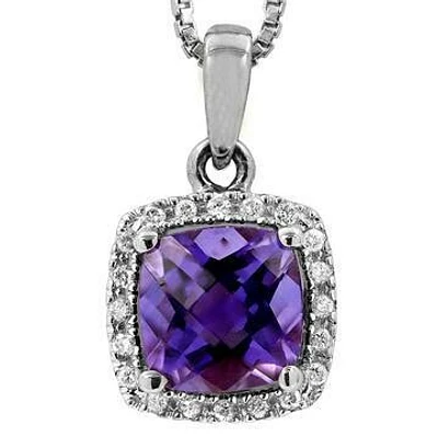 Cushion Amethyst Pendant with Diamond Halo 14KT Gold