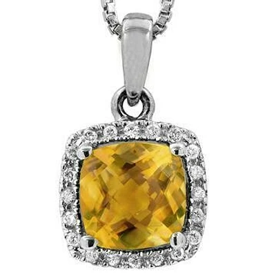 Cushion Citrine Pendant with Diamond Halo 14kt Gold