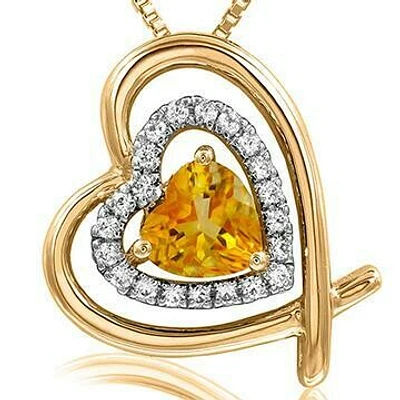 Tilted Double Heart Color Citrine Pendant with Diamond Accent 14KT Yellow Gold