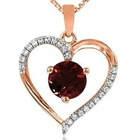 Garnet Heart Pendant with Diamond Accent 14KT Gold