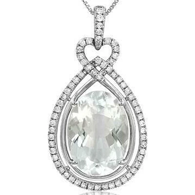 Premium Oval Teardrop White Corundum Pendant with Diamond Frame 14KT White Gold