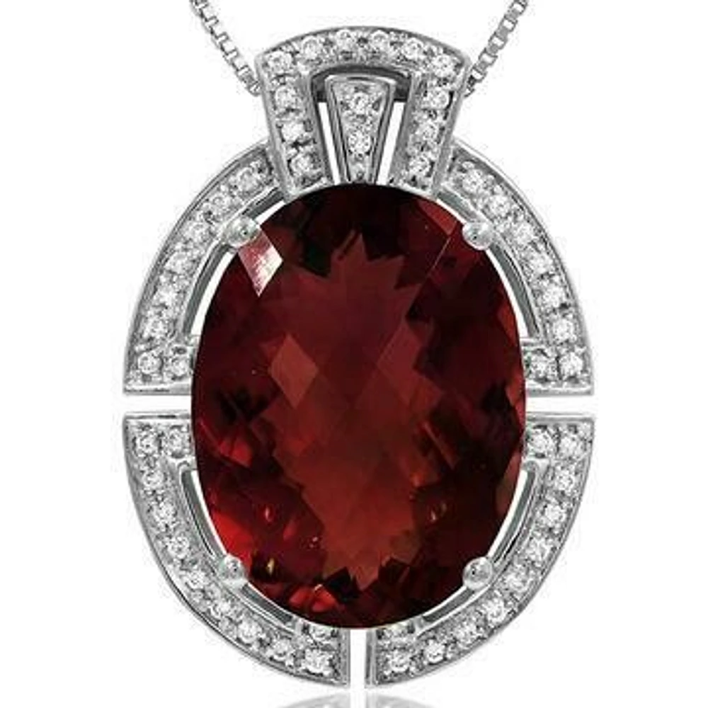 Premium Oval Garnet Pendant with Diamond Frame 14KT Gold