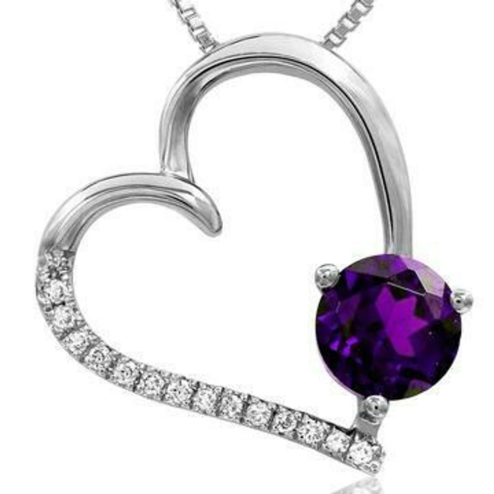 Amethyst Tilted Heart Pendant with Diamond Accent 14KT Gold