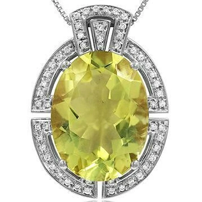 Premium Oval Lemon Citrine Pendant with Diamond Frame 14KT Gold