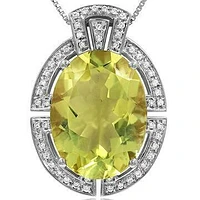 Premium Oval Lemon Citrine Pendant with Diamond Frame 14KT Gold