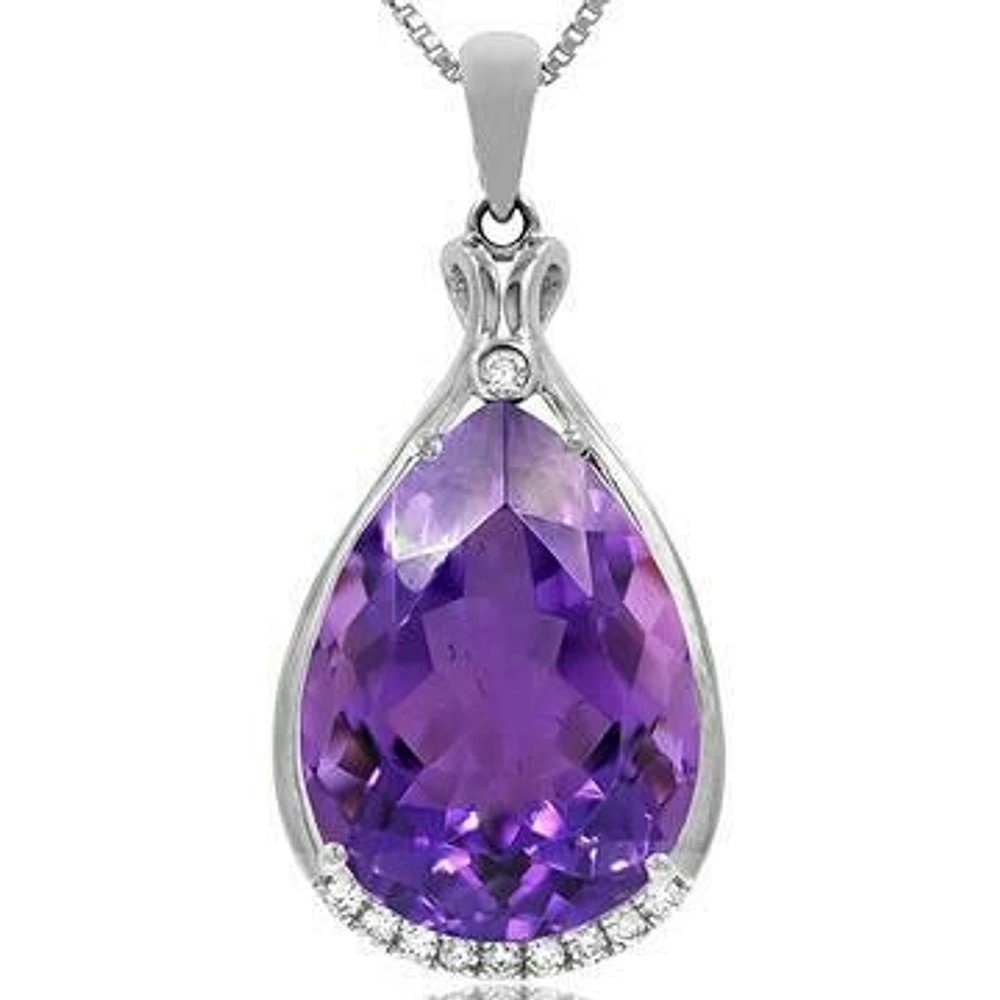 Premium Amethyst Teardrop Pendant with Diamond Accent 14KT Gold