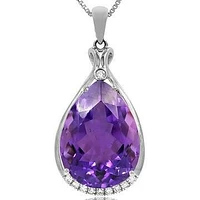 Premium Amethyst Teardrop Pendant with Diamond Accent 14KT Gold