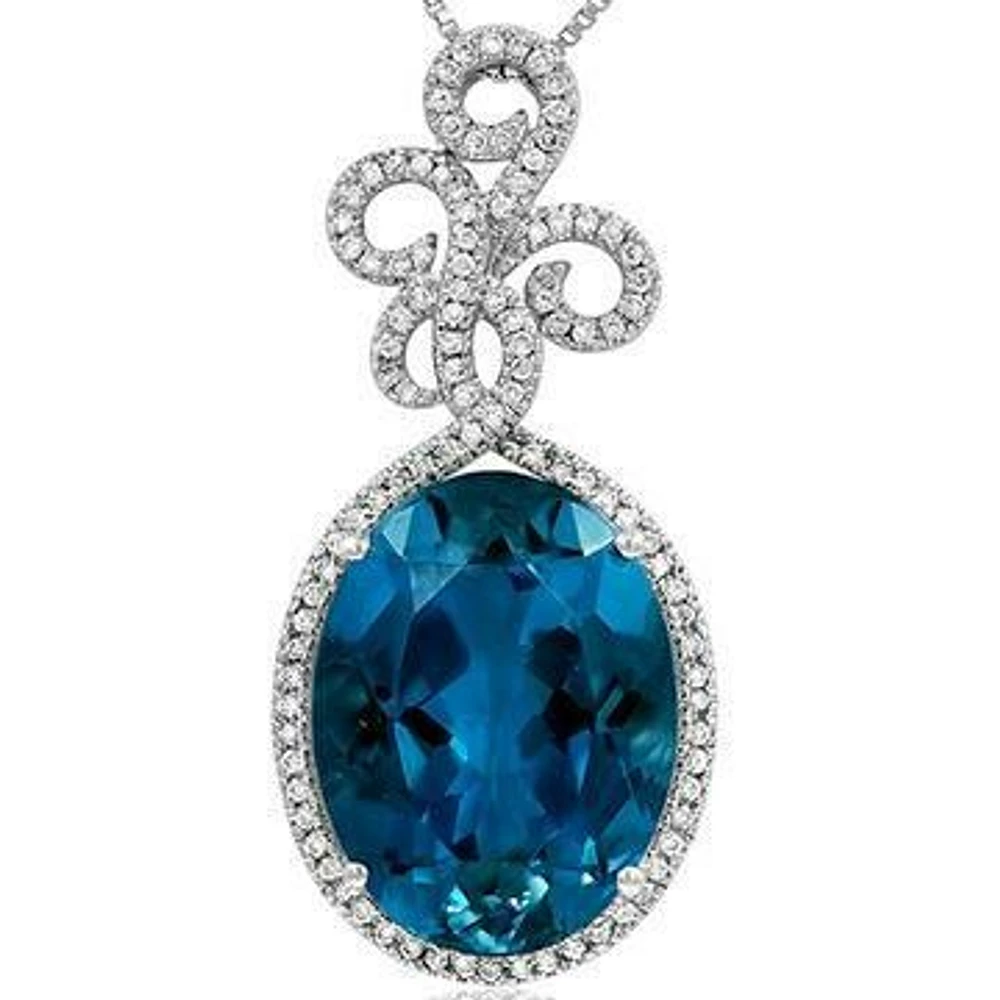 Premium Vintage Oval Blue Topaz Pendant with Diamond Frame 14KT Gold