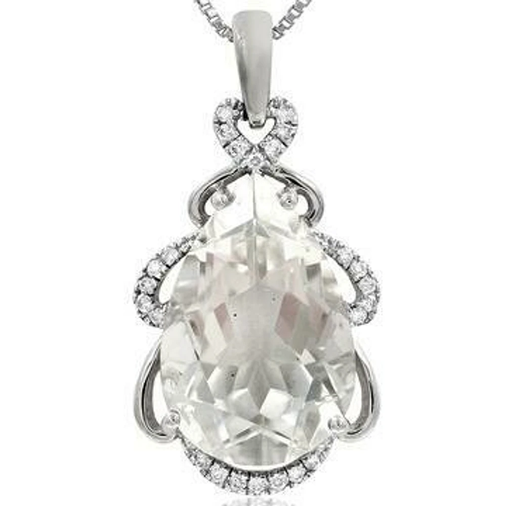 Premium Pear White Corundum Pendant with Diamond Accent 14KT Gold