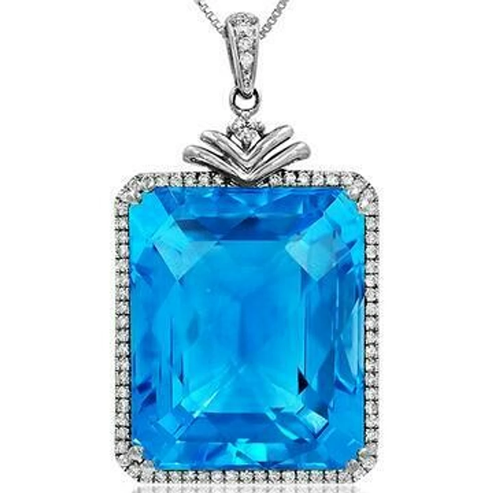 Premium Emerald Cut Gemstone Pendant with Diamond Frame 14KT White Gold