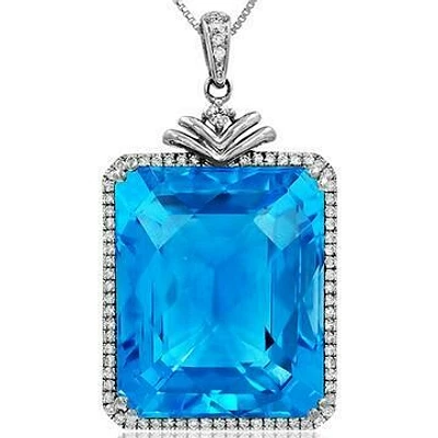 Premium Emerald Cut Gemstone Pendant with Diamond Frame 14KT White Gold