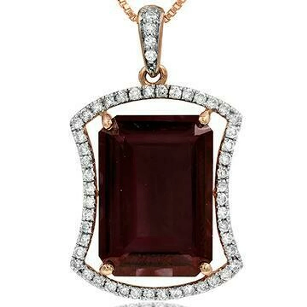 Premium Emerald Cut Garnet Pendant with Diamond Frame 14KT Rose Gold