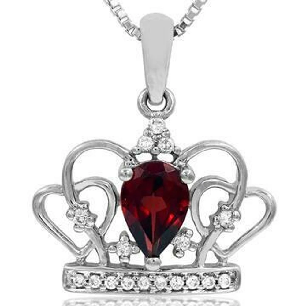 Pear Cut Garnet Crown Pendant with Diamond Accent 14KT Gold