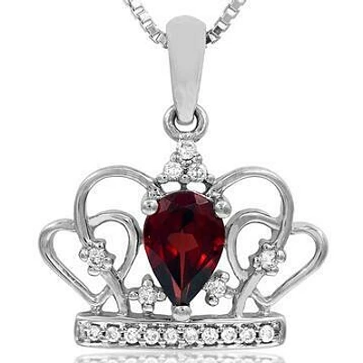 Pear Cut Garnet Crown Pendant with Diamond Accent 14KT Gold