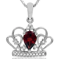 Pear Cut Garnet Crown Pendant with Diamond Accent 14KT Gold