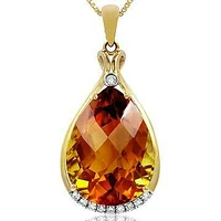 Premium Citrine Teardrop Pendant with Diamond Accent 14KT Yellow Gold