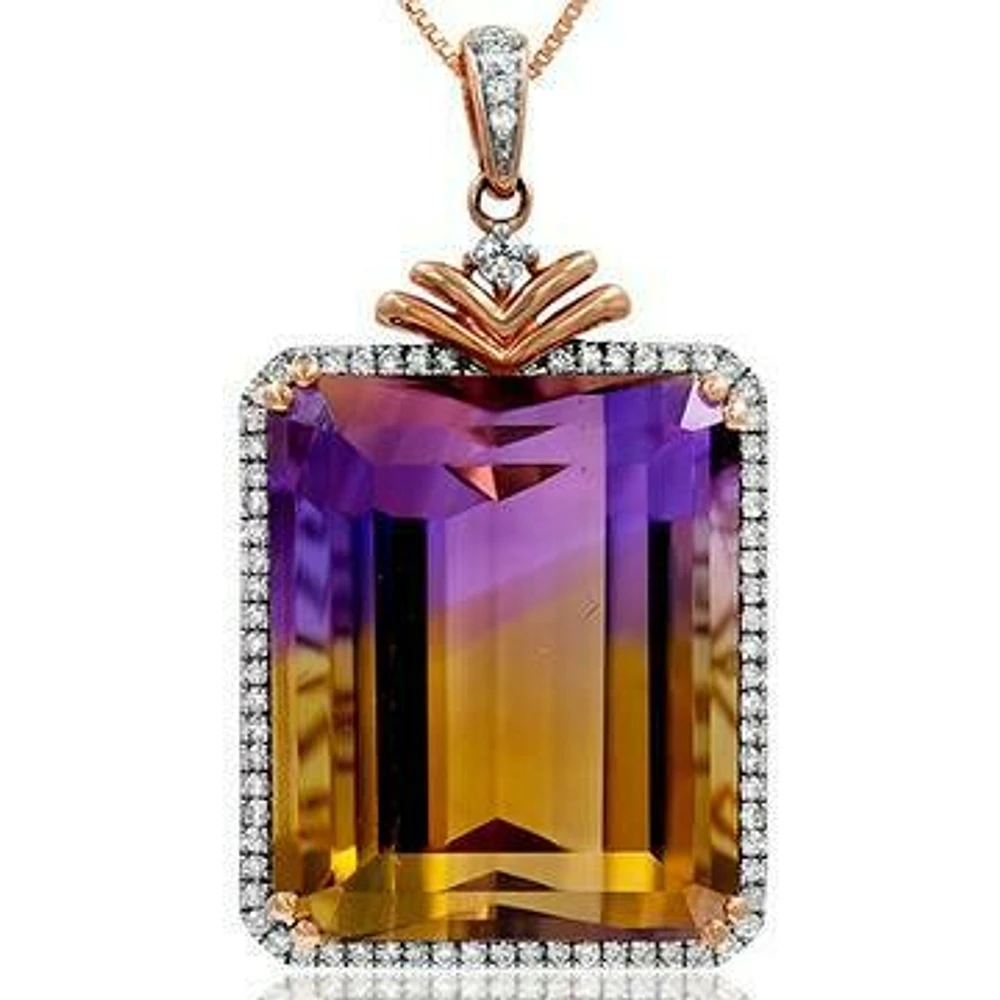 Premium Emerald Cut Ametrine Pendant with Diamond Frame 14KT Rose Gold