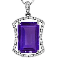 Premium Emerald Cut Amethyst Pendant with Diamond Frame 14KT White Gold