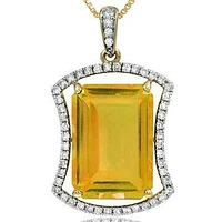 Premium Emerald Cut Citrine Pendant with Diamond Frame 14KT Yellow Gold