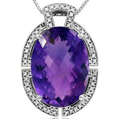 Premium Oval Amethyst Pendant with Diamond Frame 14KT Gold