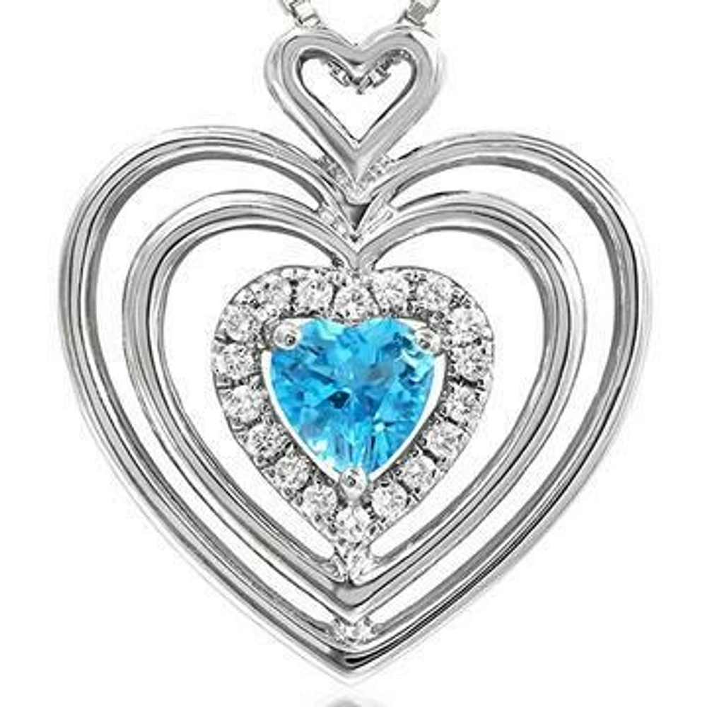 Triple Heart Topaz Pendant with Diamond Accent 14KT Gold